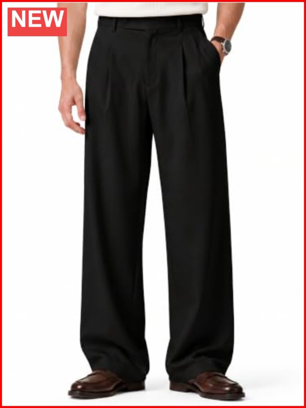 Mens Baggy Wide Leg Pleated Front Dress Pants Lightweight Slacks
